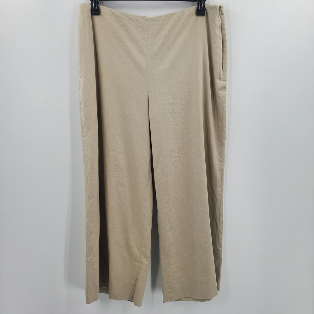 Women's Vince Wide Legs Crop Pants Size 14 NEW Linen Blend Beige Pockets $325